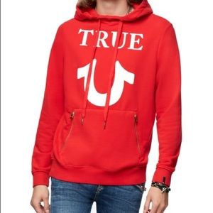 NWT True Religion Red Puffy Logo Hoodie
